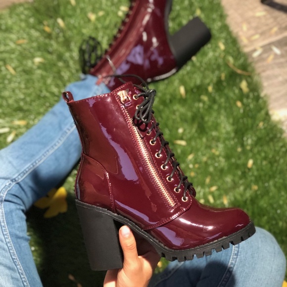 Lug sole patent military ankle boots - Picture 2 of 8